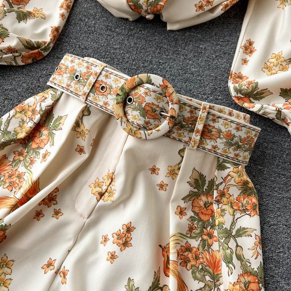 Elegant Summer Two Piece Outfit Floral Print Blouse And Shorts - Picture 3 of 10